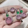 Juego de Calcedonia de Hielo Incrustada Plateado Colgante de Calcedonia Natural Aretes Pulsera Aretes Jade Juego de Regalo de Tres Piezas