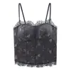 Camisola de encaje de espina de pez estilo francés para mujer con copas, soporte lateral para el busto, corte ajustado, tejido cepillado, top base amigable con la piel