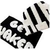 Alfombra de Piso Absorbente con Letras Simples en Blanco y Negro, con Textura de Felpa y Borlas, Alfombra de Baño para Piso de Baño, Manta para Mesita de Noche de Dormitorio, Alfombra Antideslizante