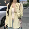 6001 Camisa Blanca de Bolsillo Estilo Old Money Casual Coreana para Mujer, Chaqueta Cardigan Delgada de Verano, Camisa Holgada de Manga Larga