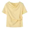 Camiseta Elegante de Manga Curta com Gola Drapeada Estilo Francês Verão 2026 Tamanho Plus Size Estilo Puro Desejo Top de Amarração Lyocell Tencel 264908