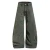 Pantalones cargo de estilo americano, patchwork deconstruido, lavados, desgastados, con diseño de hoz, para hombre y mujer, diseño versátil de pierna ancha y corte holgado, pantalones largos para otoño