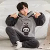 Ropa de Dormir de Invierno para Niños de Comercio Exterior, Acolchada con Forro Polar de Terciopelo Coral, Trajes de Dibujos Animados para Niños, Ropa para Casa Linda con Capucha para Niños