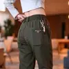 Calça casual de seis bolsos, estilo fino para primavera e outono, cintura semi-elástica masculina, versátil para jovens e meia-idade, calça reta solta de negócios atacado