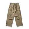 Pantalones Cargo Retro Japoneses de Bolsillo Grande para Otoño 2026, con Puño, Pierna Ancha, Holgados, Rectos, Casual Americano, Bordes Crudos