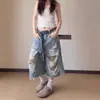 Jeans Rasgados Desgastados Retro Americanos Mujer 2026 Verano Nuevos High Street Adelgazantes Casuales Pierna Ancha Capris Cortos