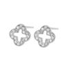 Brincos Trevo de Quatro Folhas Vazados com Corte Diamante Completo em Prata de Lei 925 Joias Elegantes de Alta Qualidade Pregos Personalizados para Cartilagem da Orelha Brincos da Moda para Mulheres