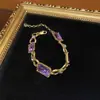 Bronce Antiguo Occidental Chapado 18 Oro Retro Viejo con Strass Morado Cuadrado con Lazo Oro Liso
