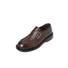 Mocasines de Cuero de Vaca de Primera Capa para Mujer, Zapatos de Cuero Genuino para Otoño e Invierno con Punta Redonda, Hebilla de Cinturón, Tacón Medio, Zapatos de Corte Bajo Individuales para Mujer