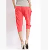 Calça Harem de Verão Feminina, Legging Cropped de Seda Gelada, Modelagem Justa, Tamanho Grande, Legging Cropped de Renda de Cintura Alta