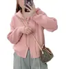 Suéter com capuz e cordão de cor sólida, estilo coreano, outono e inverno, novo, simples, feminino, estilo preguiçoso, macio, tipo glutinoso, casaco cardigã de tricô com zíper