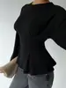Moda europeia e americana transfronteiriça, top plissado justo de manga comprida, novo estilo, disponível na Amazon e em sites independentes, camiseta de gola alta para outono/inverno, roupas femininas
