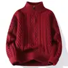 Otoño Invierno Nuevo Estilo Moda Suéter de Punto Trenzado Cuello Alto Medio con Cremallera Ropa de Punto Talla Grande Engrosado Casual Camisa Base