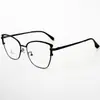 Marco de gafas de miope ojo de gato metal ceja espejo plano gafas simples de moda para viajero de negocios luz azul anti-luz