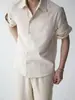 Camisa de Manga Corta Recta con Hombro Caído y Dobladillo Plegado Estilo Retro Americano Old Money de Alta Gama para Hombre Verano Ajustada Chaqueta de Camisa de Moda