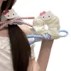 Scrunchie de Gatinha Estilo Coreano para Meninas de Faculdade, Rosa e Azul com Fita Kt, Acessório de Cabelo para Coque, Nuvem Fofa