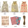 Amazon En Stock Lino Sellado en Oro Set Bolsas Calendario de Adviento Navideño 24 Pegatinas Numéricas Bolsas para Empaquetar Dulces y Regalos