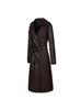 Suministro Exclusivo Transfronterizo de Gabardina Larga de Cuero PU para Mujer con Cinturón, Diseño de Doble Botonadura, Bolsillos Grandes, Estilo Otoño e Invierno