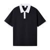 Camisa polo de algodão com ombros caídos e contraste de cores, estilo Hong Kong, manga curta, lapela, camiseta, roupa de classe, desenho, faça você mesmo, estampagem a quente, logotipo