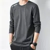 Camiseta masculina de manga comprida, camada interna de outono masculina, camiseta básica solta e elástica, camiseta masculina estampada estilo coreano ins