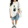 Chic Girl Estilo Coreano Estampada Verão Novo Tamanho Grande Algodão Puro Manga Curta Camiseta Feminina Gorda MM Emagrecedora Gola Redonda Top