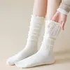 Calcetines holgados para mujer con zapatos de cuero pequeños, talla grande, pierna gruesa, encaje, adelgazantes, primavera y otoño, calcetines de tubo largo, color café, estilo moderno