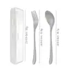 Set de Cubiertos de Titanio Puro con Caja Portátil, Cuchara de Estilo Occidental con Forma de Corazón, Tenedor de Postre de Mango Largo, Vajilla de Titanio, Cuchara para Sopa, Tenedor para Frutas