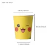 Pratos de papel, copos de papel, guardanapos de papel, conjunto de talheres descartáveis decorativos amarelos do Pikachu para eventos de festa em estoque