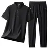 Conjunto de Camisa Polo Business Casual para Homens, Conjunto de Duas Peças com Camisa Polo de Manga Curta Lisa Pulôver de Verão, Roupa Esportiva Respirável com Sensação de Gelo