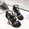 Sandalias de Moda Verano Tacones de Aguja Europeas y Americanas Boca de Pez Combinación de Colores Impermeables Plataforma Noche Zapatos Comercio Exterior Talla Grande