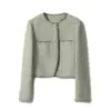 Chaqueta Corta de Tweed Verde Clásico Moda para Mujer Otoño 2026 Nuevo Top Verde
