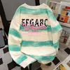 Camiseta de Manga Longa Tie-Dye Redonda Versátil Design Americano Estilo Coreano para Mulheres Outono Algodão Puro Versátil Estudante Top de Contraste