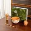 Juego de Té Matcha Japonés Set de 7 Piezas Tazón de Matcha de Cerámica Verde con Pico Caja de Color 100 Piezas de Cuadros Flores de Cerezo