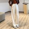 Pantalones Casuales Zedaijiayi Refinados Cómodos de Cintura Media de Seda Cachemir Micro-Arco para Figuras Menudas, Pantalones de Lana Estrechos Curvos