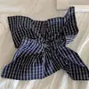 Lenço Quadrado de Tecido Xadrez Azul Estilo Coreano Scrunchie 2025 Novo Versátil para Coque Rabo de Cavalo Prendedor de Cabelo Acessório de Cabelo Acessório para Cabeça