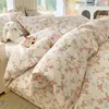 Juego de Cuatro Piezas de Ropa de Cama de Algodón Grueso Estilo Antiguo, Sábana Ajustable 100% Algodón Puro, Funda de Edredón Modelo Nuevo 2026 para Dormitorio, Juego de Tres Piezas de Sábana, Clase A