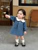 Nuevo Vestido de Mezclilla Suave de Manga Larga con Cuello Solapa Lindo para Bebé Niña Estilo Coreano Primavera y Otoño Vestido de Muñeca con Cuello de Muñeca
