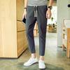 Calças de linho Calças masculinas de estilo coreano na altura do tornozelo Verão Fino Leggings casuais de algodão e linho de 9 pontos para alunos do ensino médio