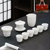 Set de Té Kung Fu Jade Grasa de Oveja Dehua Porcelana Blanca Pintada en Oro Set de Tazas de Té para Hogar Oficina Recepción Empresa Logo de Negocio