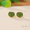 Un Ciervo Plata Esterlina S925 Chapado en Oro Jade Hetian Jade Retro Auspicioso Paz Ruyi Aretes Elegantes Aretes Estilo Nacional