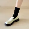 Mocasines de Suela Gruesa para Mujer, Estilo Británico, Zapatos de Cuero Negro, Nuevo Modelo 2025, Zapatos sin Cordones de Punta Redonda, Mocasines JK