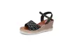 Sapatos de verão femininos de tamanho grande em estoque, estampa de leopardo europeia e americana, atacado, novas sandálias, saltos plataforma femininos, tamanhos grandes no atacado