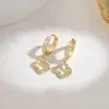 Brincos de Trevo de Quatro Folhas em Cobre Micro-Incrustado Zircônia Estilo Coreano Luxo Leve, Tendência Minimalista Moda Design Vazado Brincos Versáteis