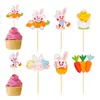 Decoração de Bolo de Páscoa Transfronteiriça Inserções Coloridas de Coelho e Ovo Lado Duplo Toppers para Cupcake Suprimentos de Festa