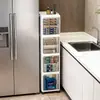 Armario de almacenamiento de espacio estrecho con puertas plegables, pequeño armario lateral de pared multicapa, estante de almacenamiento de plástico para uso doméstico de pie