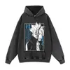 Moletom com capuz oversized estonado com estampa de anime, novo modelo outono e inverno, direto do fabricante