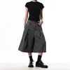 Elegantes pantalones cortos acampanados de rayas grises, estilo "old money", holgados, de pierna ancha, casual, de doble botonadura, modernos, para hombre y mujer