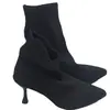 Tamanho 35-43 Tamanho Grande Sapatos Femininos 41 Novas Botas Curtas de Salto Alto para Mulheres 42 Tricô Bico Fino Salto Agulha Elegantes Meias Botas de Cano Médio