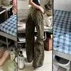 Jeans de pierna ancha con estampado de leopardo estilo americano para mujer, tiro alto retro, corte holgado, adelgazantes, versátiles, pantalones casuales de pierna recta