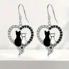 Pendientes de Gato con Corazón de Circonita de Dos Tonos Cao Shi, Exquisitos Pendientes de Gato Lindos, Pendientes en Forma de Corazón Venta Directa de Fábrica